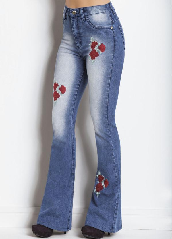 calça jeans feminina flare bordada