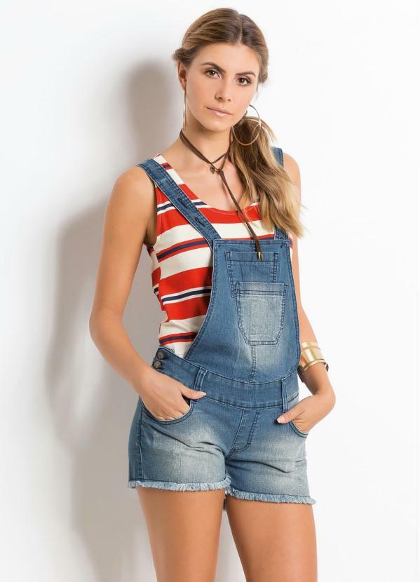 Resultado de imagem para jardineira jeans