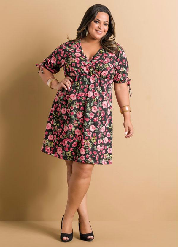 Vestido Floral Detalhe Amarração Plus Size Marguerite