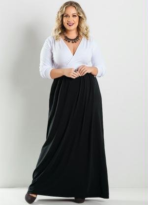 Vestido Longo Branco E Preto Plus Size Marguerite