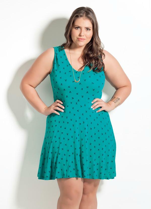 Vestido Quintess (Estampa Coqueiros) Plus Size
