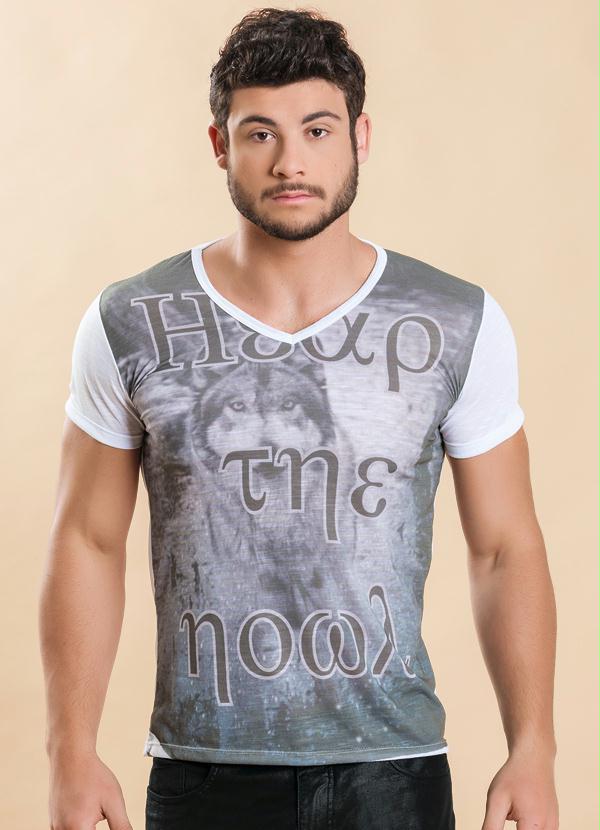 Camiseta Masculina Branca Estampada Queima De Estoque