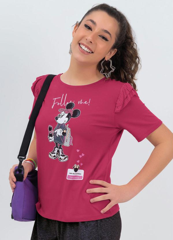 Blusa Estampa Manga Diferenciada Rosa Disney By Cativa