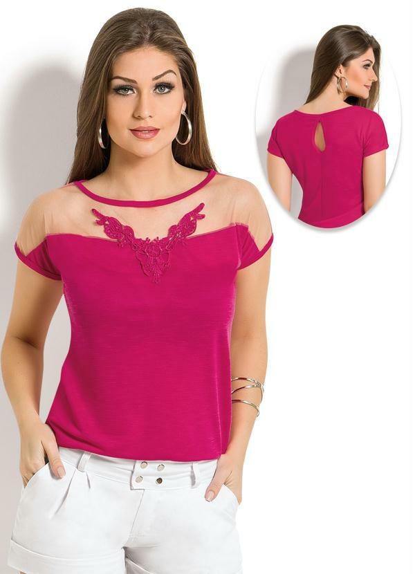 Imagem do BLUSA COM RECORTE E GUIPIR NO DECOTE PINK BLUSA COM RECORTE E GUIPIR NO DECOTE PINK