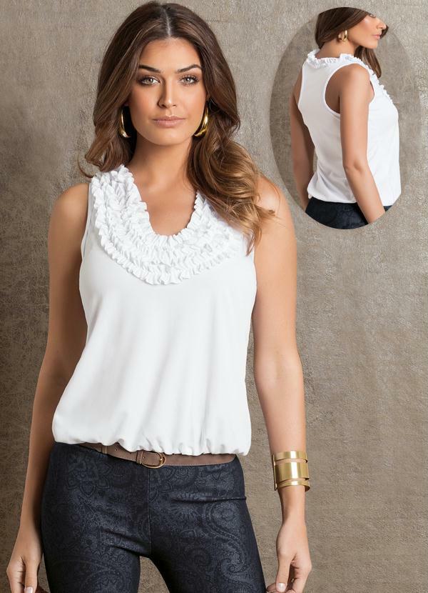 Imagem do BLUSA FEMININA BRANCA COM DETALHE EM BABADOS BLUSA FEMININA BRANCA COM DETALHE EM BABADOS