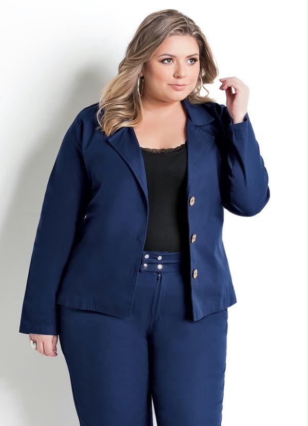  Blazer  com Bot es Dourados Azul Plus Size Posthaus