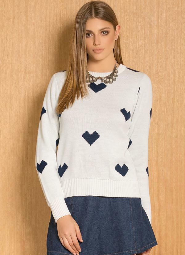 Imagem do SUÉTER DE TRICÔ CORAÇÕES OFF-WHITE E AZUL SUÉTER DE TRICÔ CORAÇÕES OFF-WHITE E AZUL