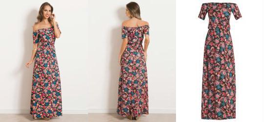 Vestido Longo Ombro a Ombro Floral Dark