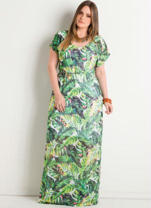 Vestido Longo (Folhagens) Plus Size