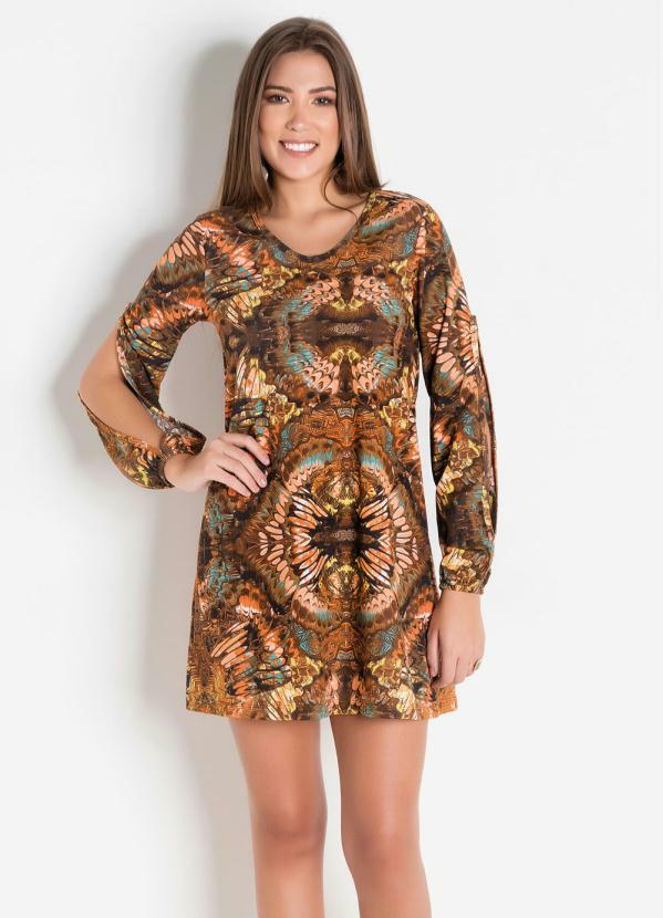 Vestido Manga Longa Estampado - Moda Pop