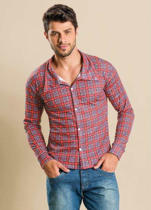 Camisa Masculina Xadrez Manga Longa Vermelho - Arqueonautas