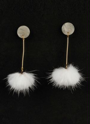 Brinco (Dourado) com Pedra e Pompom Brinco (Dourado) com Pedra e Pompom