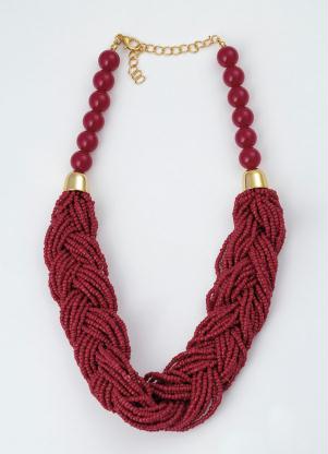 Colar (Vermelho) com Missangas e Metal Dourado