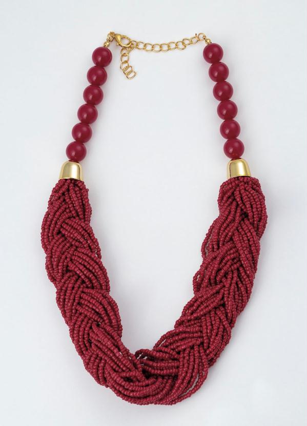Colar (Vermelho) com Missangas e Metal Dourado