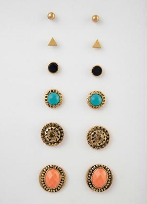 Kit Brincos (Dourado) com Pedras Coloridas