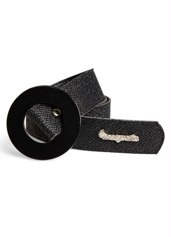 Cinto (Preto) de Brilho e Fivela Redonda Plus Size