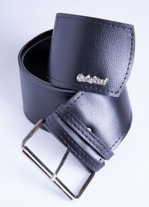 Cinto (Preto) Largo com Fivela de Metal Prata
