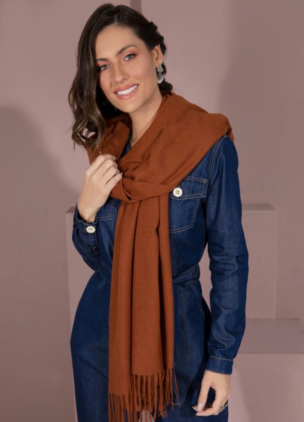 Xale Retangular (Marrom) com Franjas Xale Retangular (Marrom) com Franjas