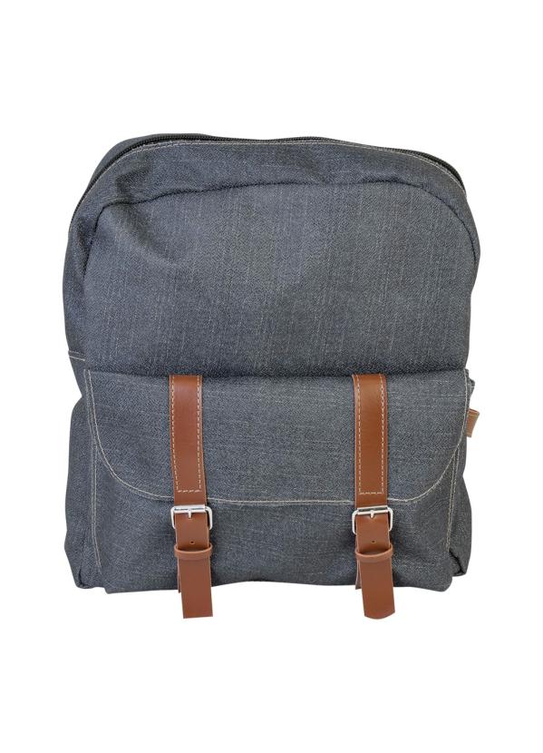 Mochila (Jeans) com Bolso Externo e Fivelas