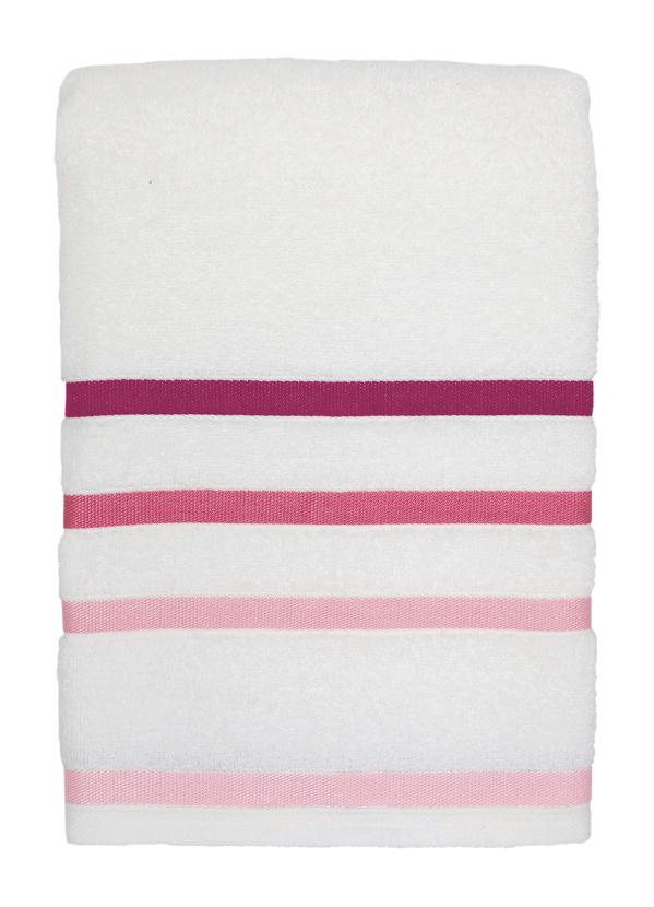 Jogo de Toalhas (Branca com Barra Rosa) 2 Pe�as