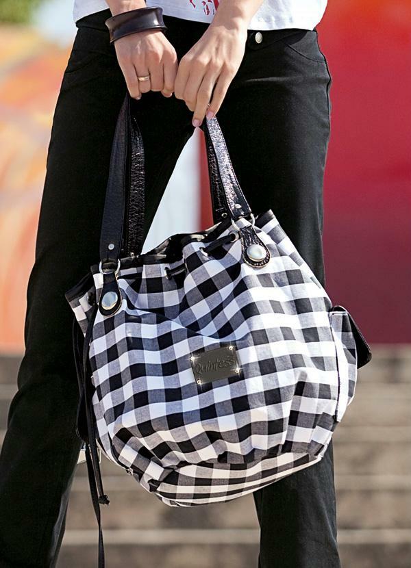 Bolsa xadrez preto e branco Clearance