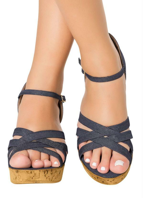 Sandália Anabela Jeans com Tiras - Perfecta