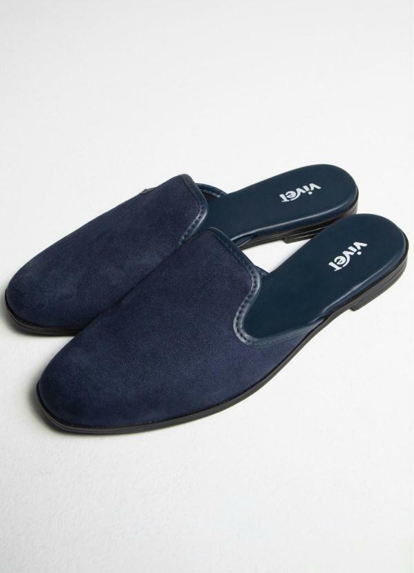 Mule Feminino Bico Fino de Camurça Azul - Rovitex