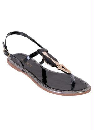 Rasteirinha (Preta) com Verniz e Pe�a Decorativa