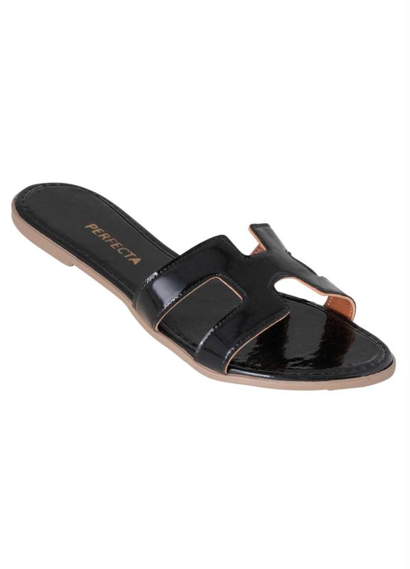 Rasteirinha (Preta) em Verniz com Cabedal Vazado