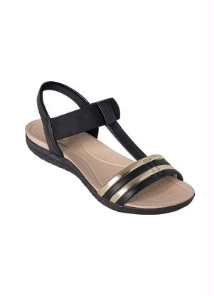 Sand�lia Modare (Preta) em Sint�tico com Dourado