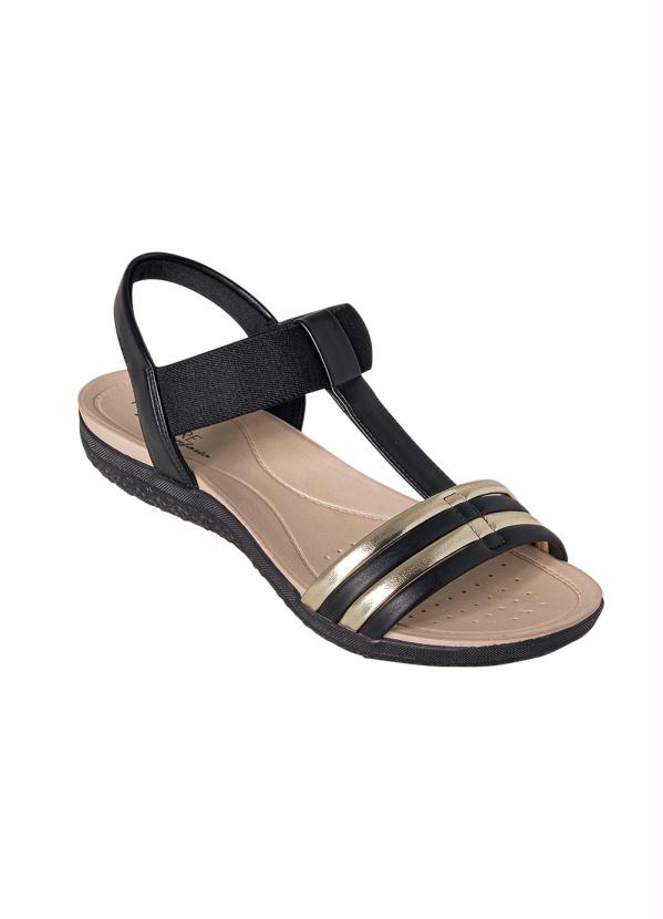 Sand�lia Modare (Preta) em Sint�tico com Dourado