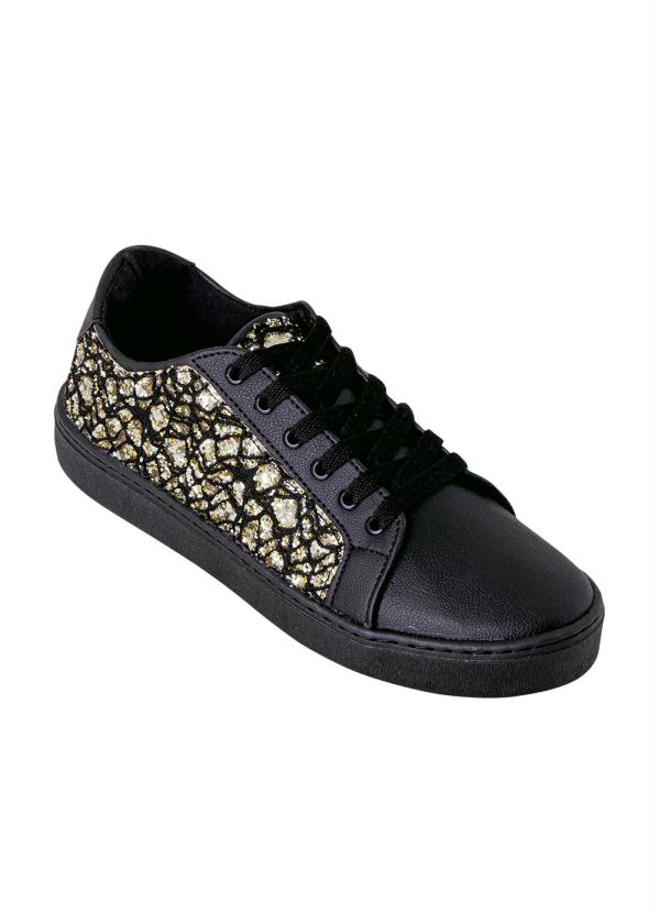 T�nis Casual (Preto) com Renda Bordada