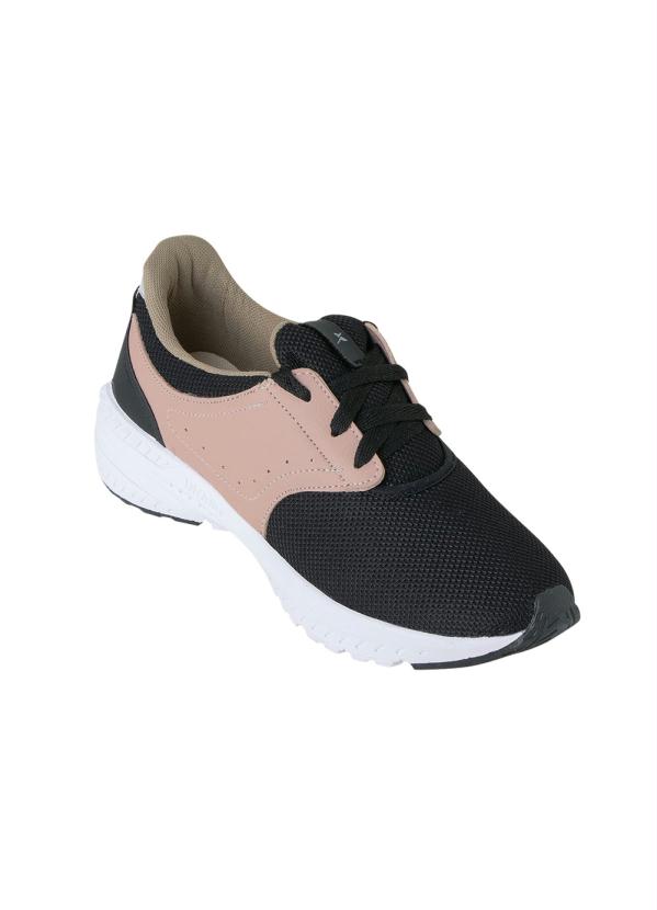 T�nis (Preto) em Tecido com Detalhe em Rose