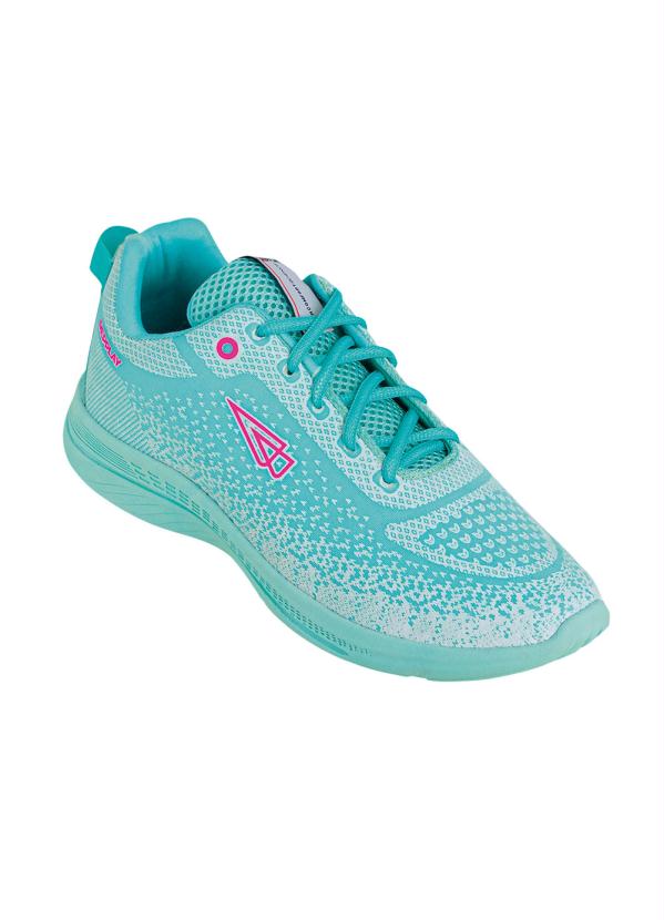 T�nis (Verde �gua) em Nylon com Detalhes em Rosa