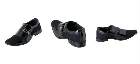 Sapato Social Preto em Sint�tico Verniz e Tecido