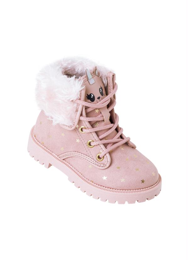 Bota Molekinha Rosa com Pelos Sintéticos - Multimarcas