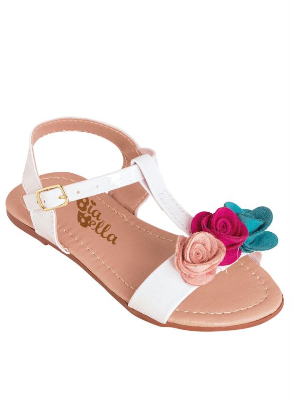 Sand�lia Infantil (Branca) com Flores Coloridas