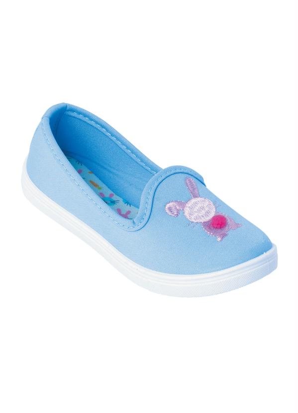 Sapatilha Infantil (Azul) em Tecido Bordado