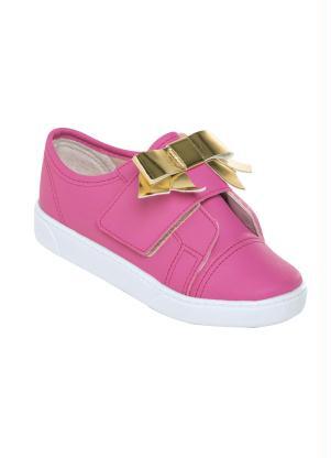 Tênis Infantil (Pink) com Laço Dourado e Velcro Tênis Infantil (Pink) com Laço Dourado e Velcro