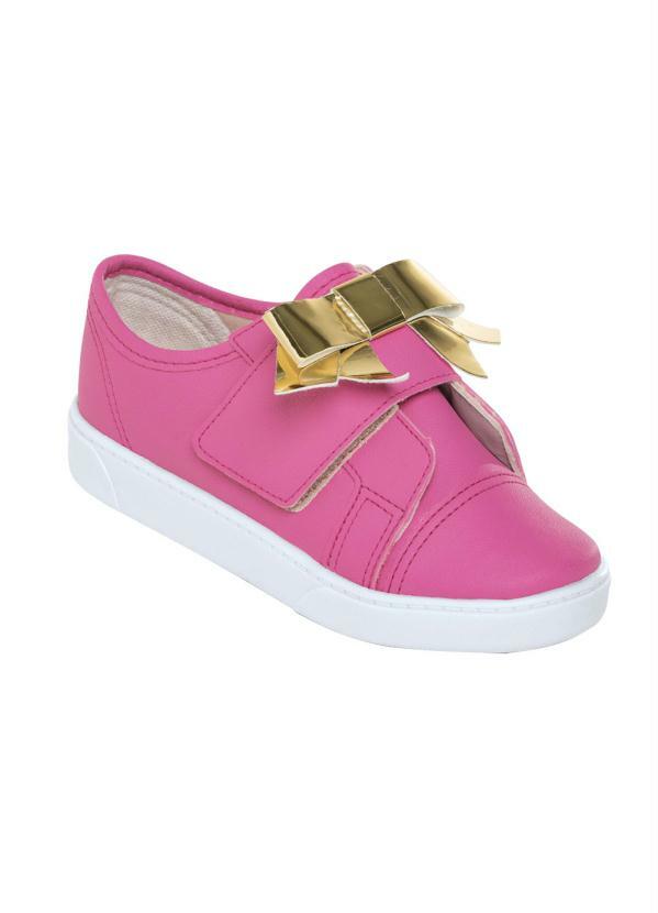 Tênis Infantil (Pink) com Laço Dourado e Velcro Tênis Infantil (Pink) com Laço Dourado e Velcro