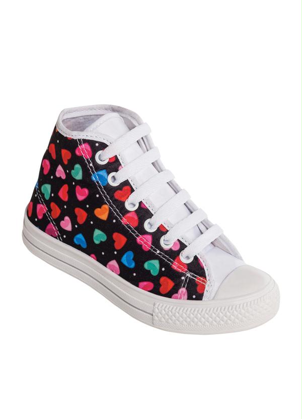 T�nis Infantil Cano Alto (Preto e Estampado)