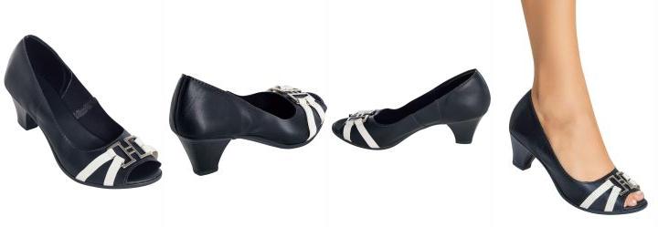 Sapato Peep Toe Bicolor Preto e Branco