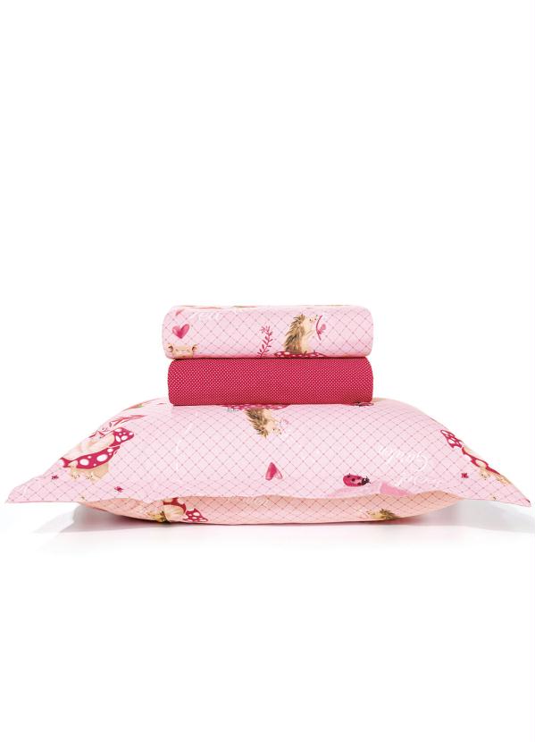 Jogo de Cama 180 Fios (Rosa (Solteiro)) 3 Pe�as