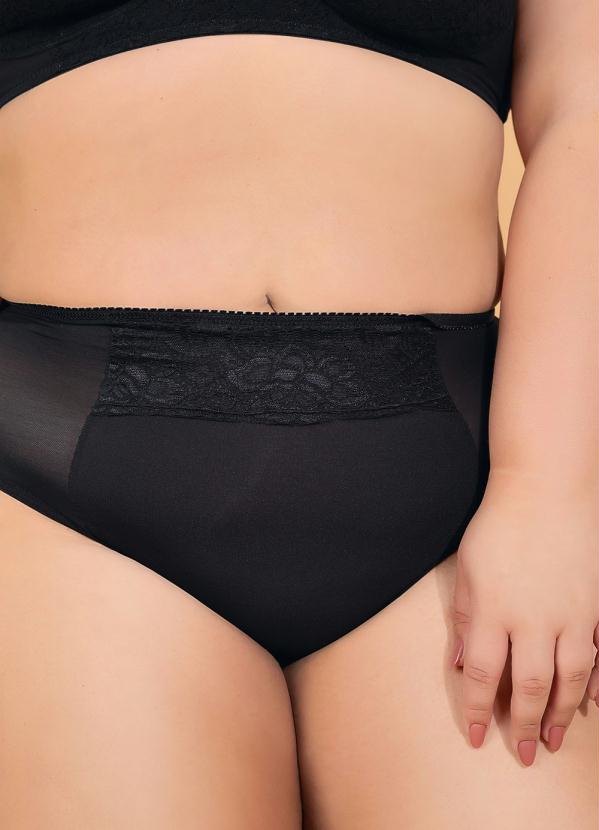 Calcinha Alta com Tule e Renda (Preta)