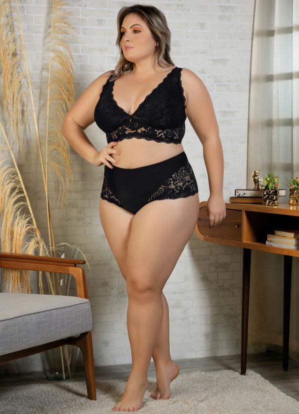 Calcinha Plus Caleçon com Renda Preta Marcyn - Multimarcas