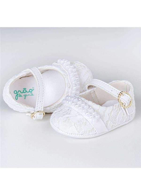 Sapatinho Bebê Menina Branco Renda Batizado 16 Grão de Gente Branco - Grao  de Gente