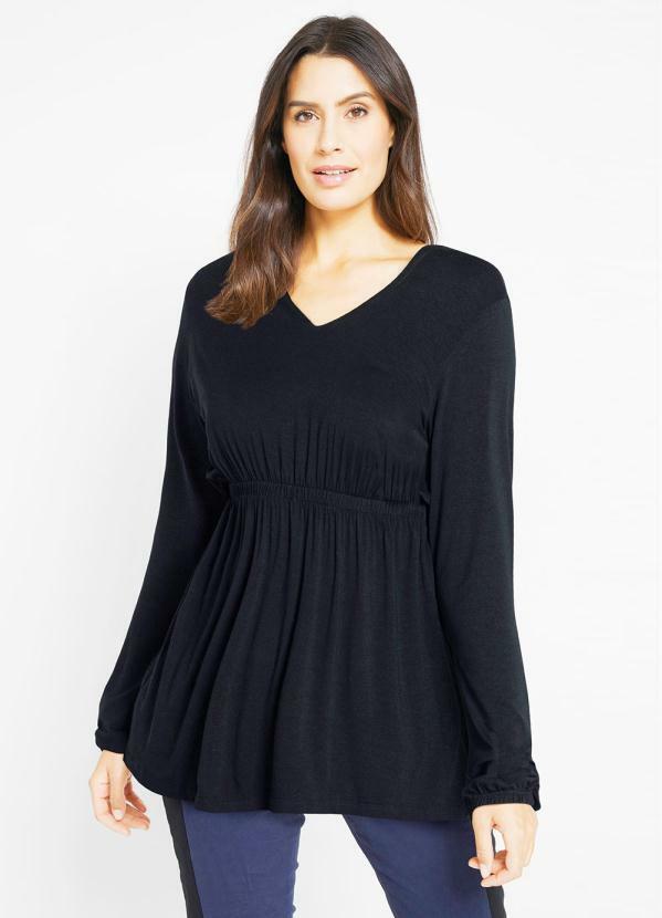 Bata Mangas Longas com El�stico na Cintura (Preto)