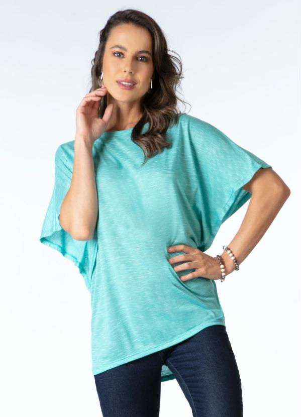 Blusa (Turquesa) Alongada com Mangas Morcego Blusa (Turquesa) Alongada com Mangas Morcego