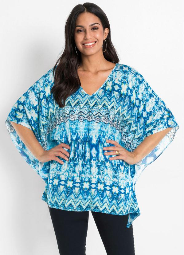 T�nica Ampla com Amarra��o Frontal (�tnico Azul)