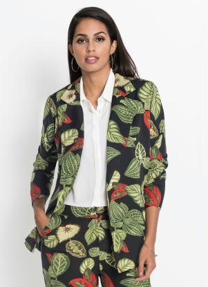 Blazer com Amarra��o (Folhagens Preto)